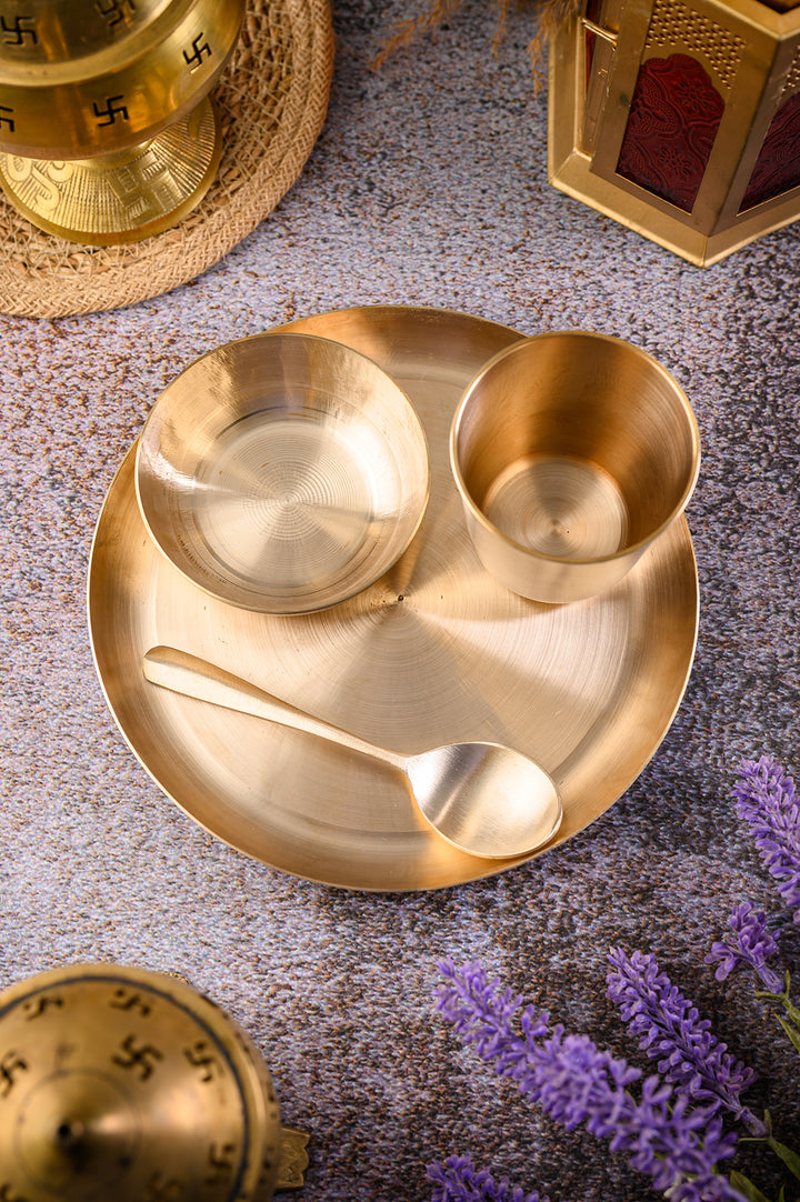 Kansa Baby Dinner Set / Baby Gift Set featuring a plate, bowl, glass, and spoon made of pure bronze.