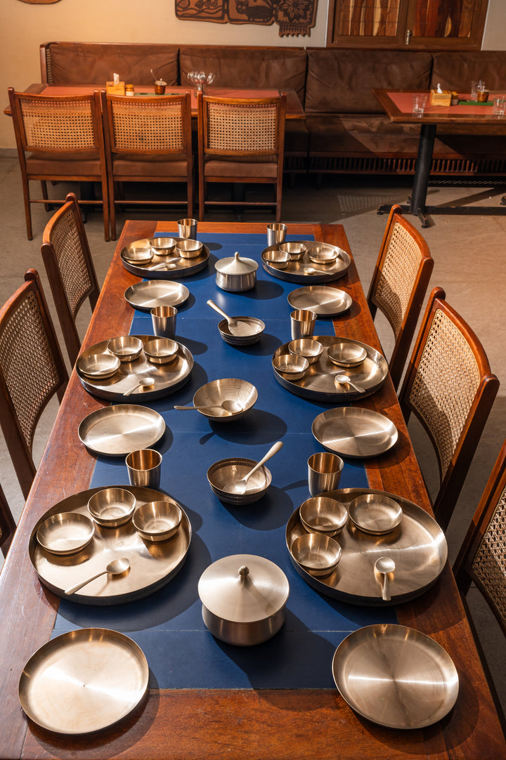 Kansa Thali Set 50 Pieces group image of all dinnerware items