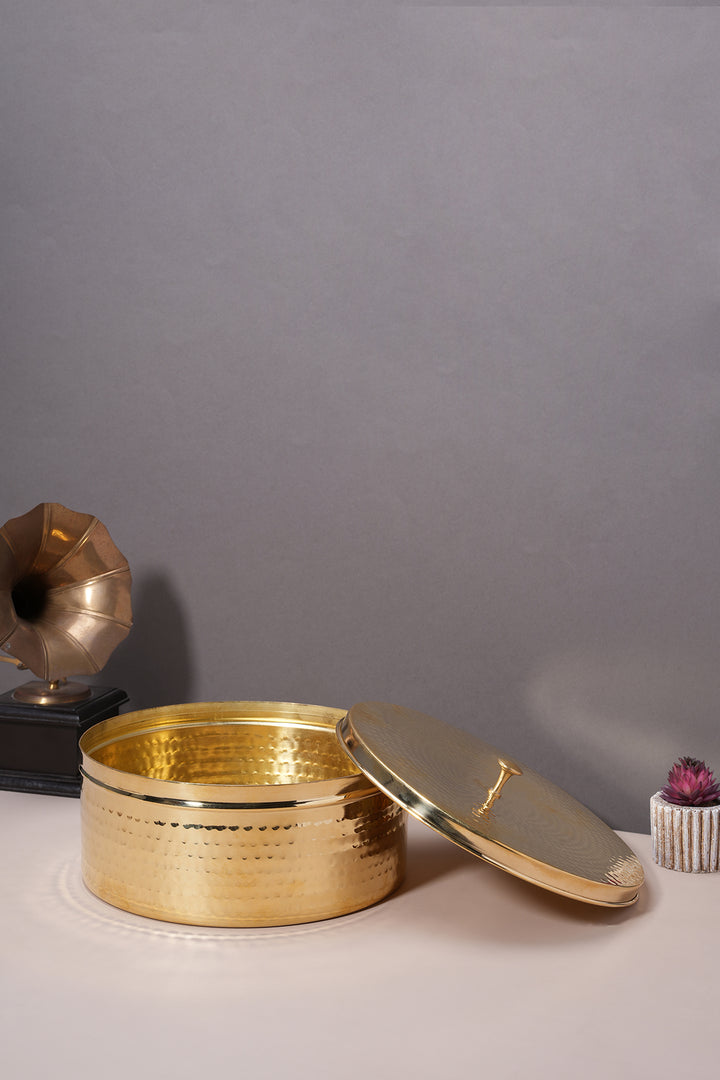 brass chapati box with lid handcrafted in India