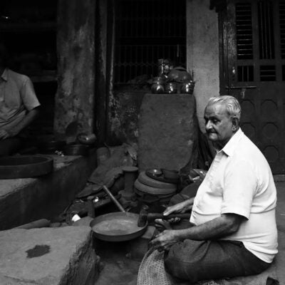 Kansawala Mukundray Fulchand handcrafting strong, durable Kansa metal