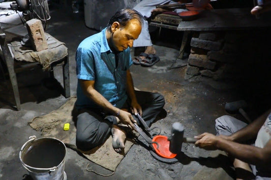 How Kansa is made — copper and tin heated and hand-beaten into bronze