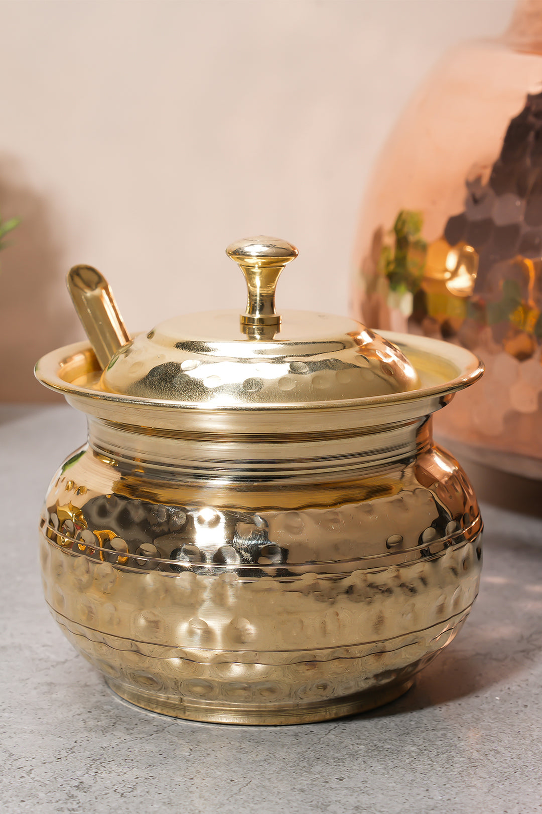 Brass Ghee Pot with Lid & Spoon