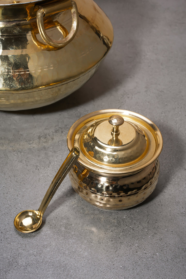 Pital Ghee Pot with Lid & Spoon