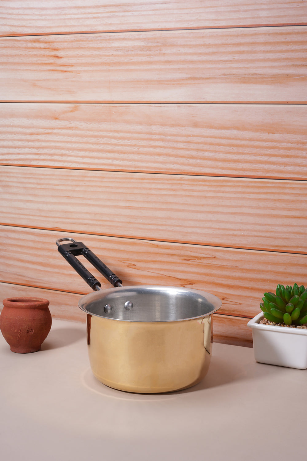 Set of 4 Brass Saucepans / Tea Pan / Milk Pan