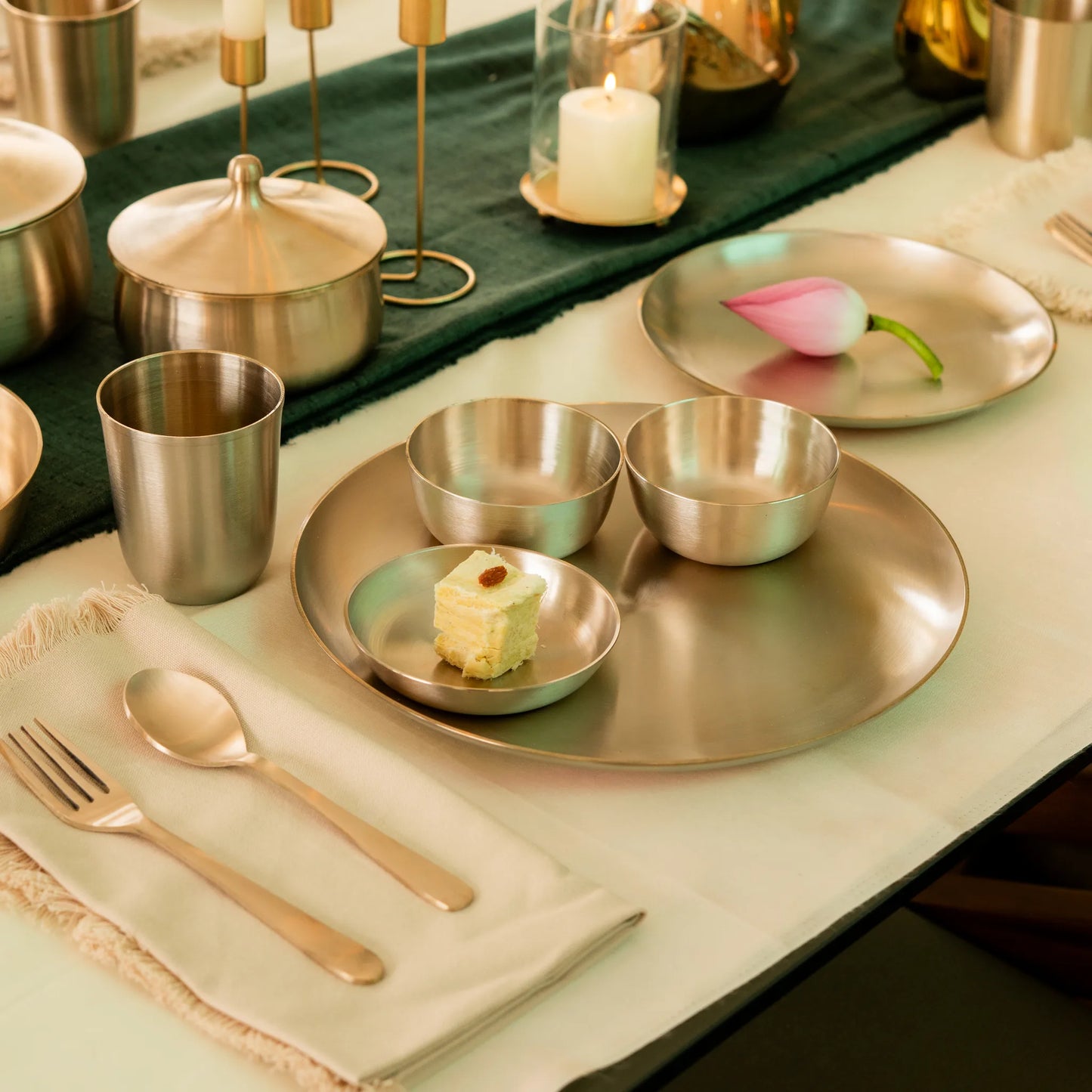 Kansawala bell metal dinner set traditional, matte finish, view 15