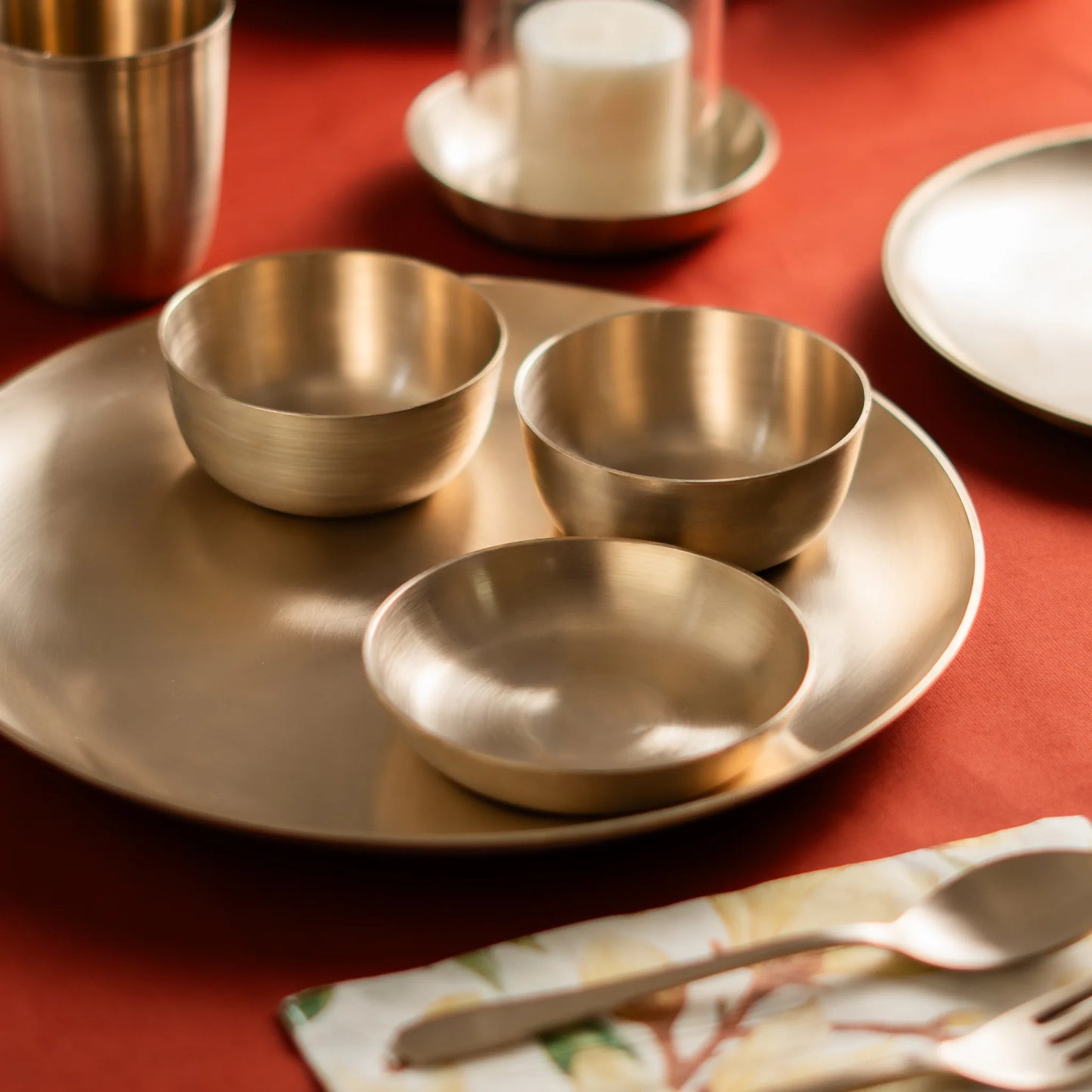 Kansawala bell metal dinner set traditional 9 casting, matte finish