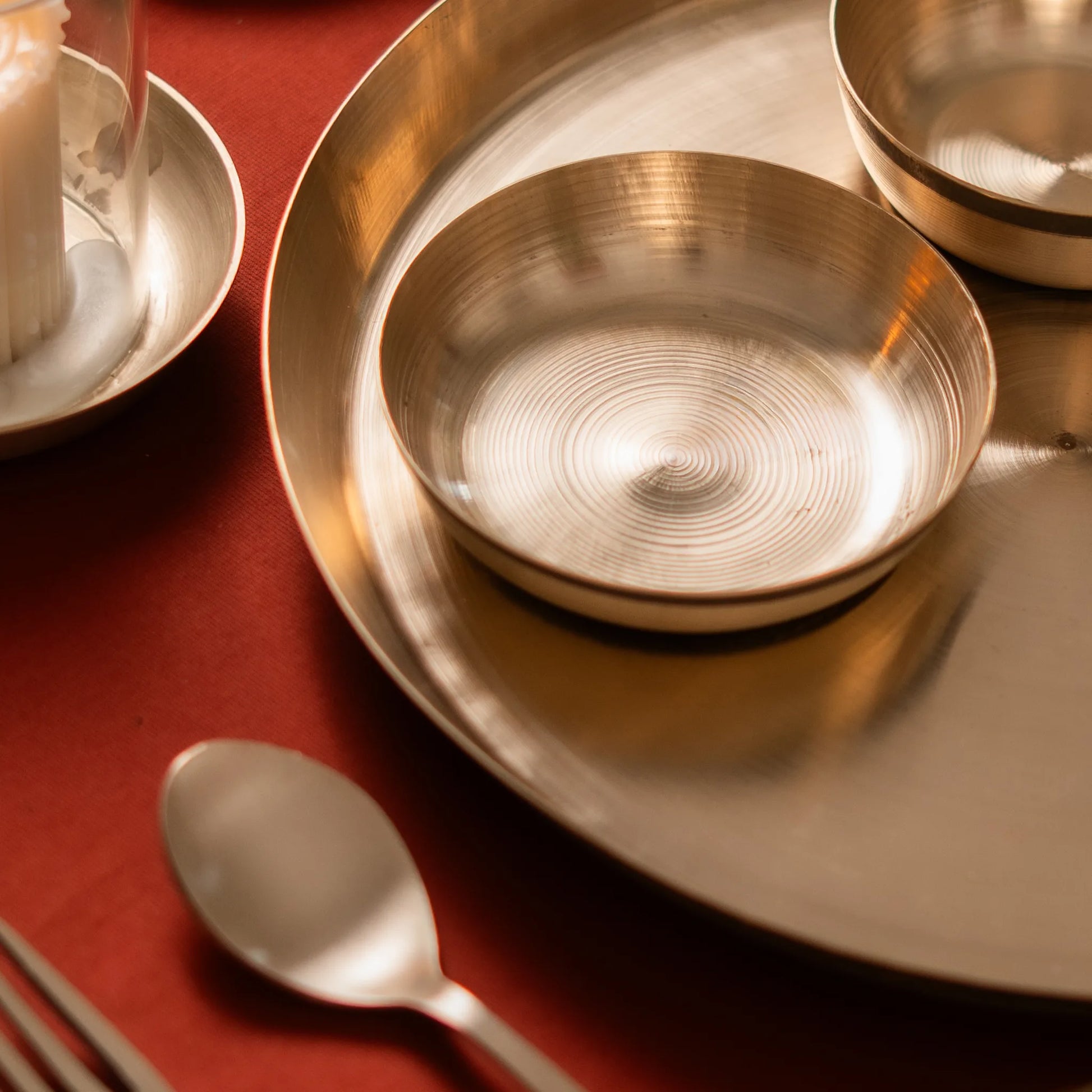 Kansawala bell metal dinner set traditional 9 handmade, hand-beaten kansa