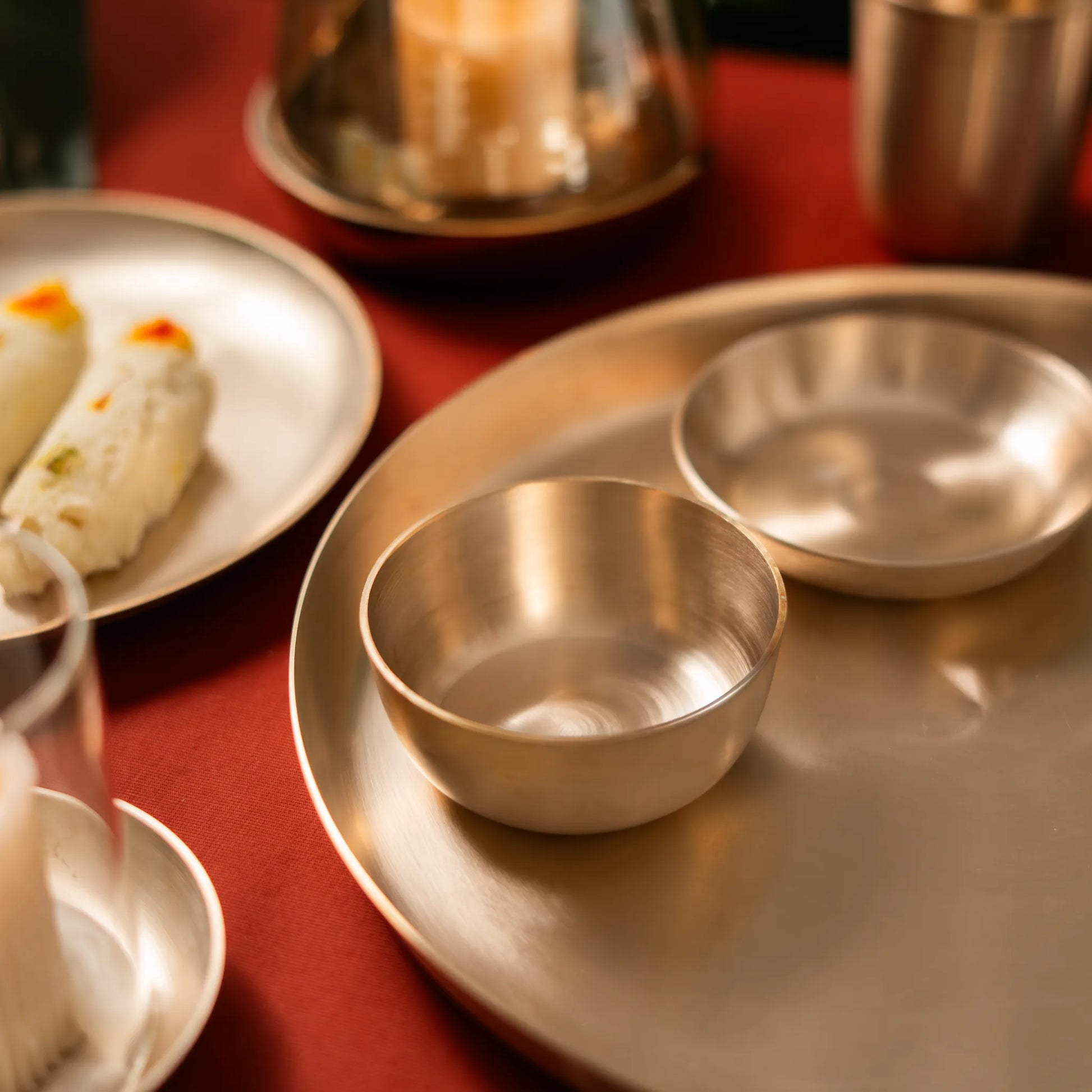 Kansawala bell metal thali set traditional 9 casting, matte finish