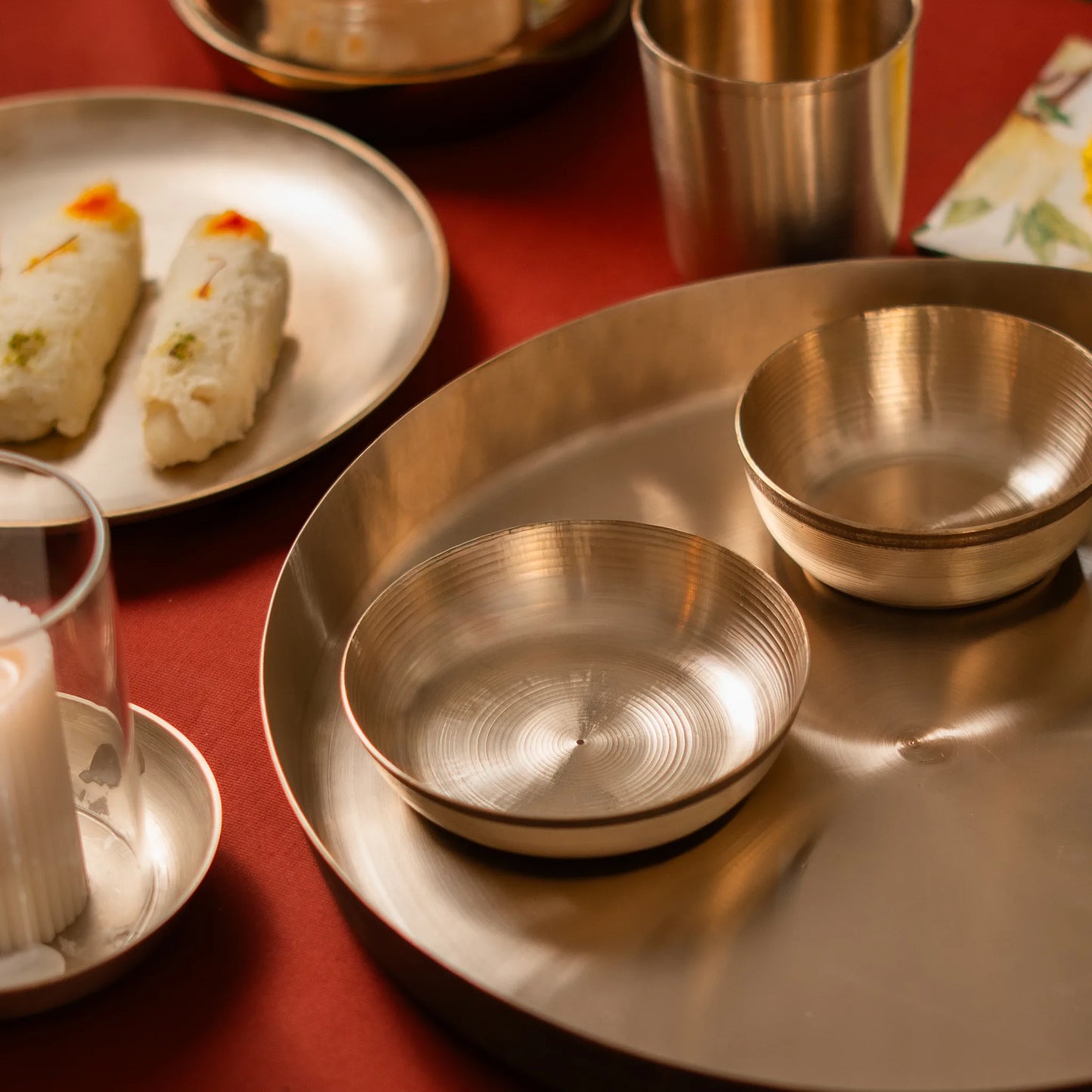 Kansawala bell metal thali set traditional 9 handmade, hand-beaten kansa