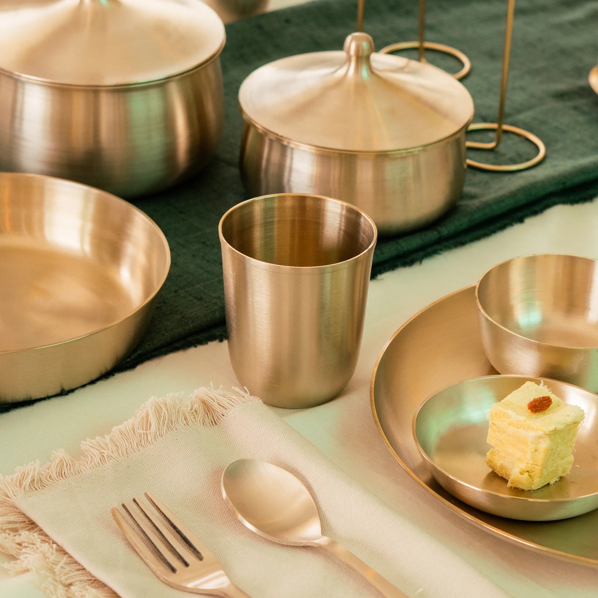 Kansawala bronze dinner set ayurvedic, matte finish, view 16