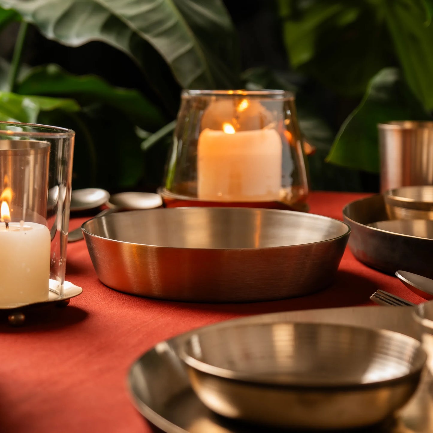 Kansa Flat Bowl for serving, matte bronze by Kansawala