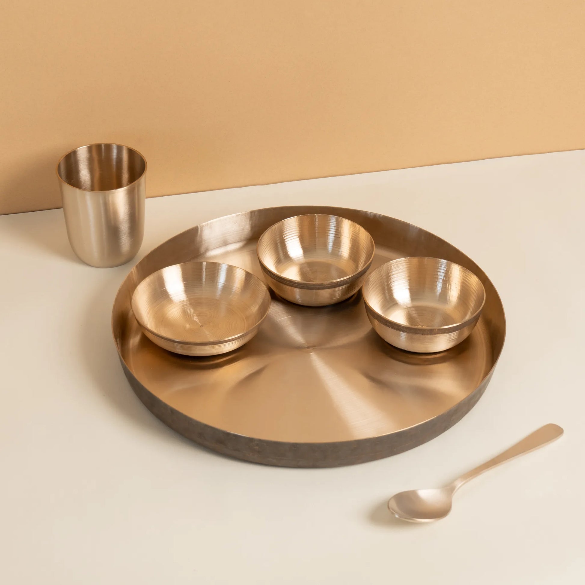 Kansawala bronze thali set ayurvedic dining 10 handmade 2, hand-beaten kansa