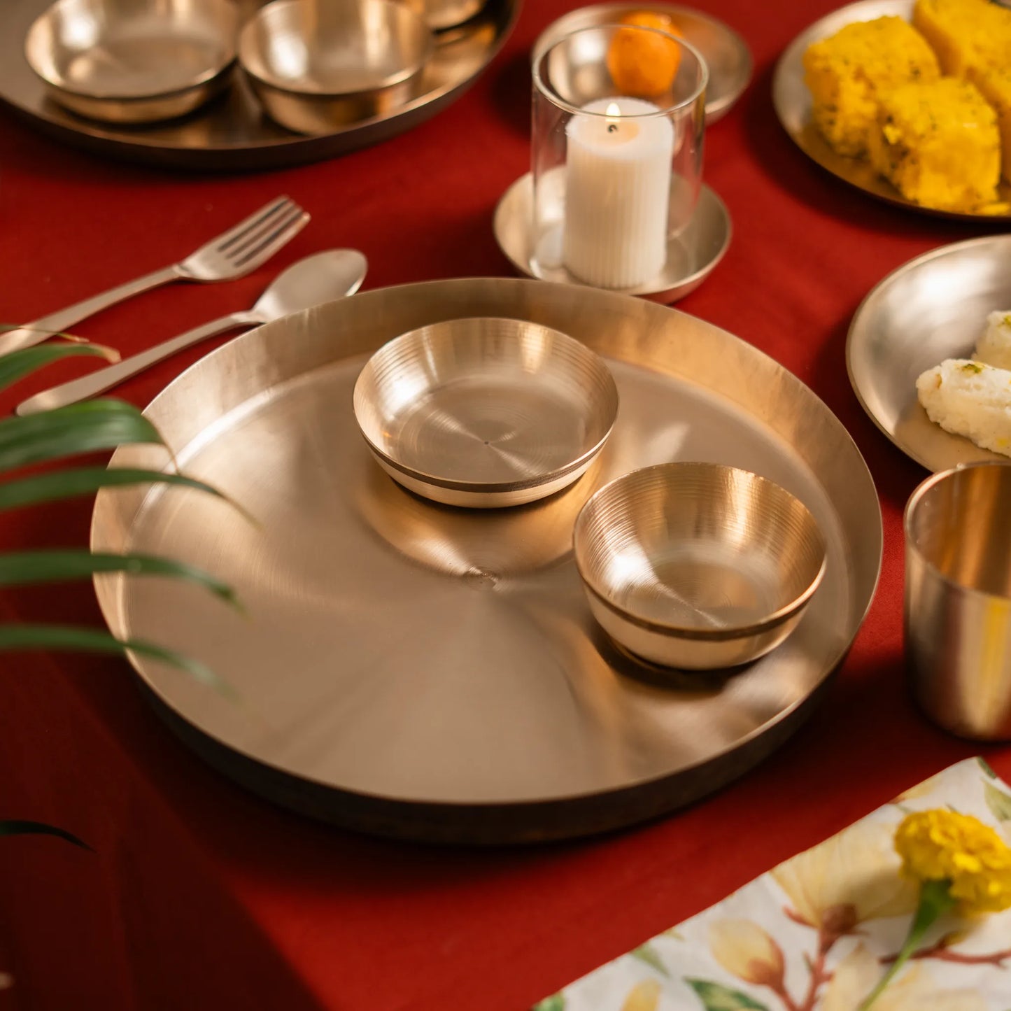 Kansawala bronze thali set ayurvedic dining 10 handmade, hand-beaten kansa