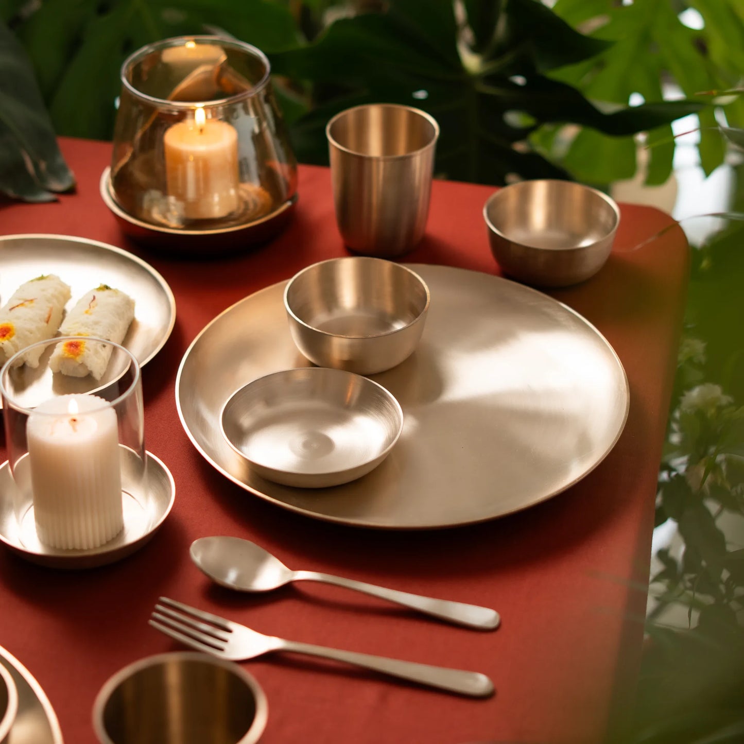 Kansawala kansa bhojan set indian dining 11 casting, matte finish