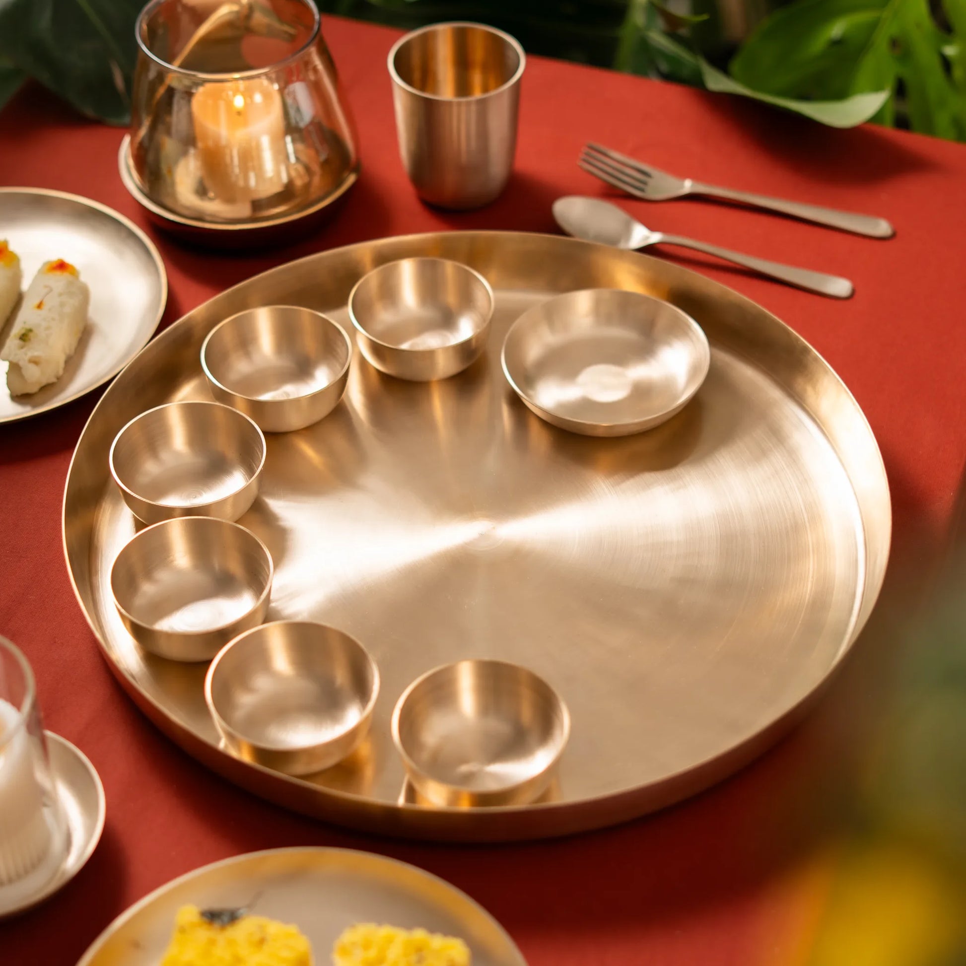 Kansa Maharaja Thali Set in matte bronze, detail by Kansawala