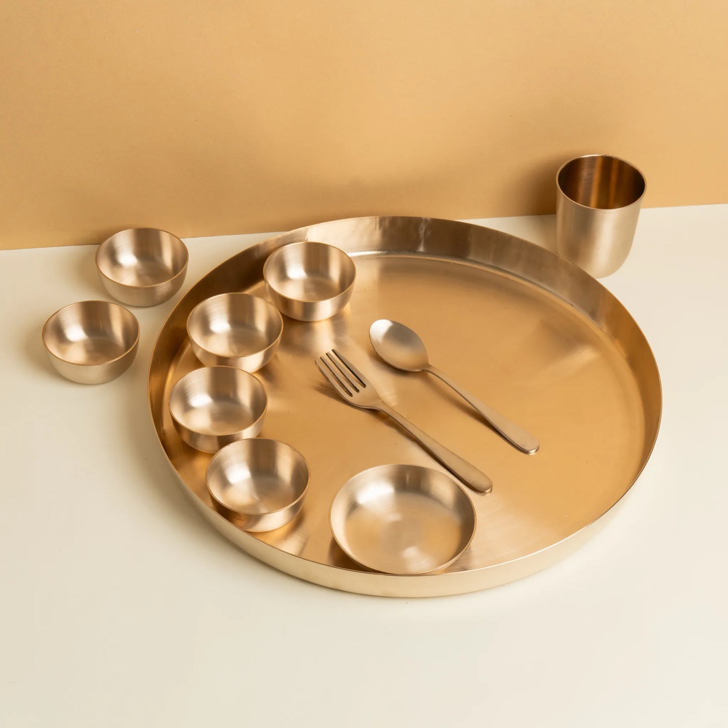 Kansa Maharaja Thali Set in matte bronze, full setting by Kansawala