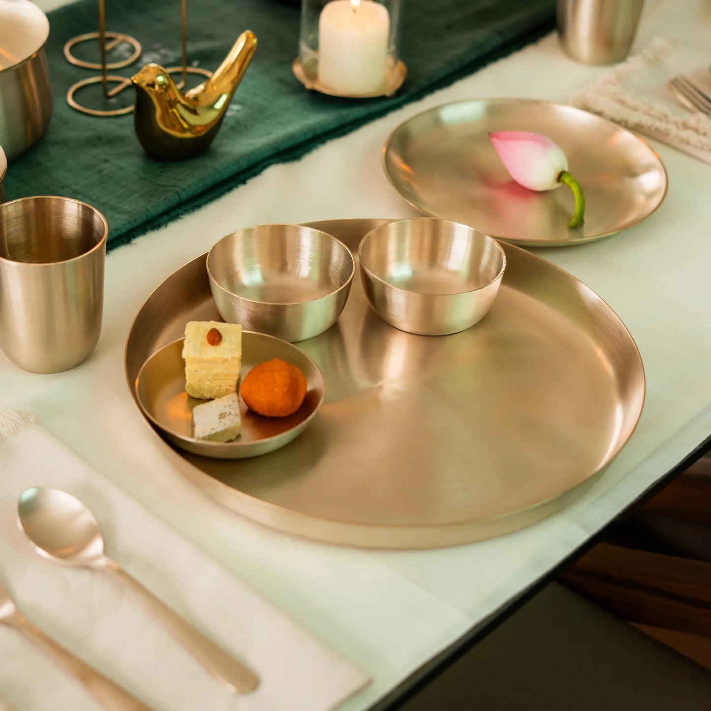 Kansawala kansa bronze thali dinner set, matte finish, view 14