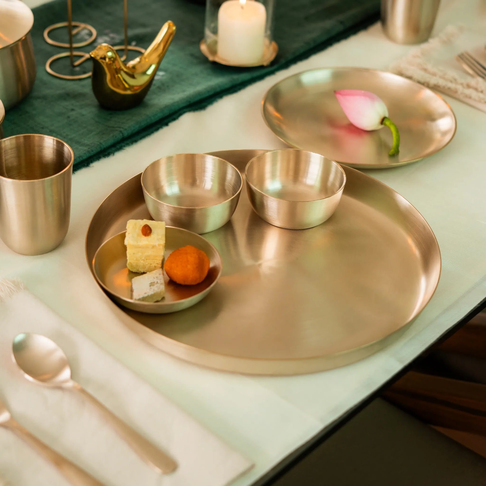 Kansawala kansa bronze thali dinner set, matte finish, view 14