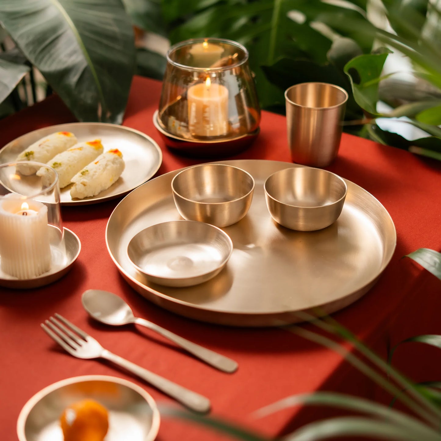 Kansawala kansa bronze thali dinner set 8 casting, matte finish