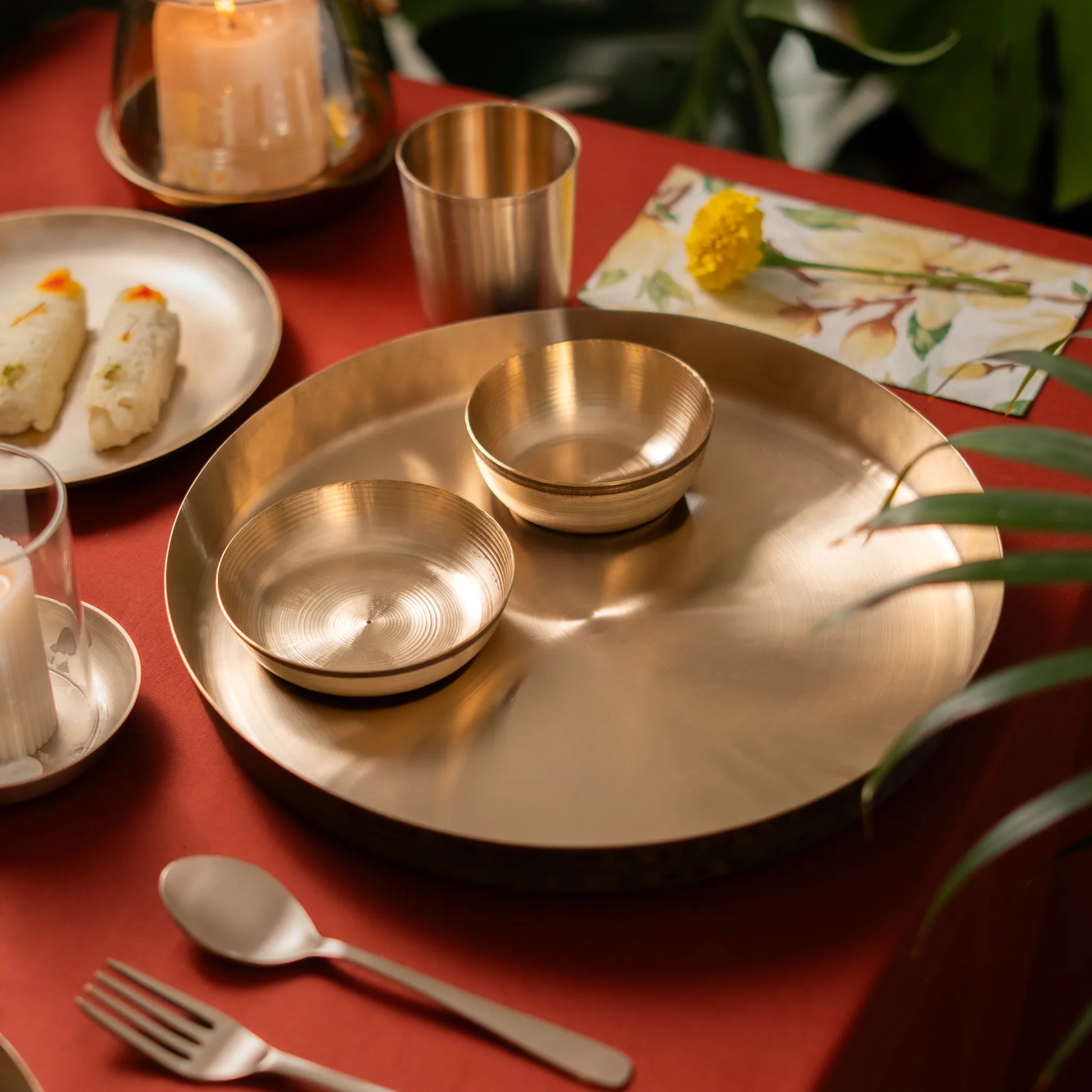 Kansawala kansa bronze thali dinner set 8 handmade, hand-beaten kansa