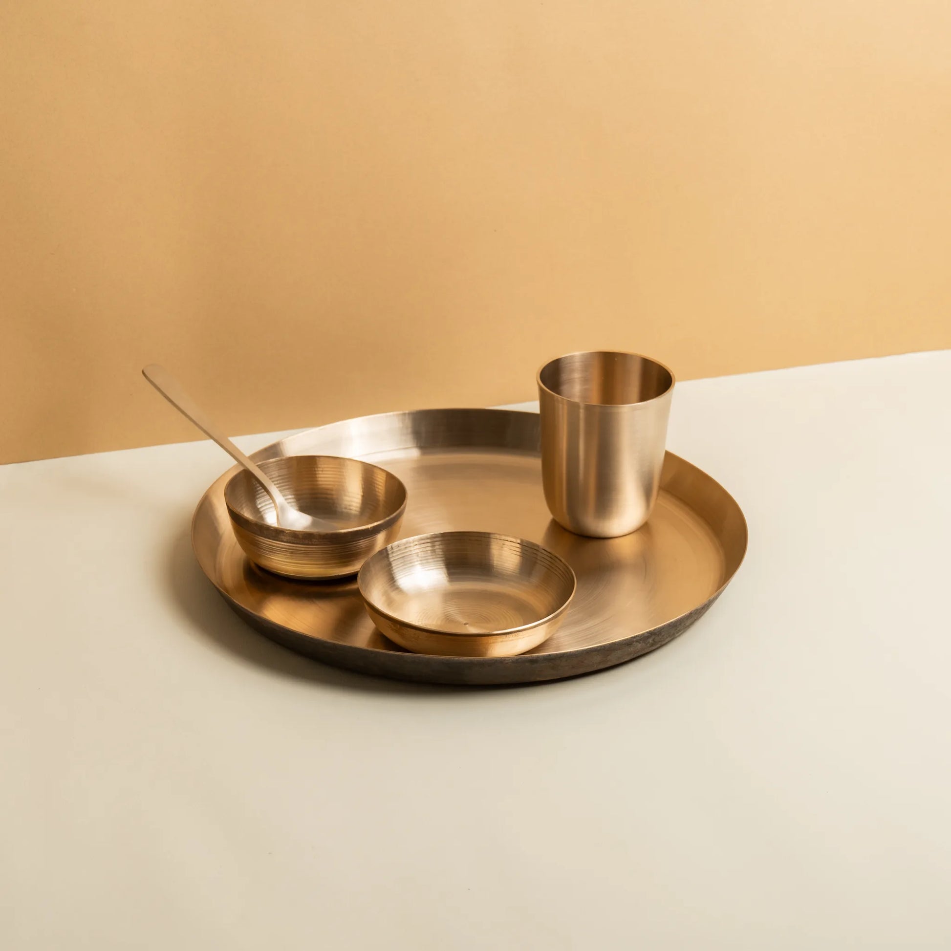 Kansawala kansa dinner set 5 piece for family daily use, hand-beaten kansa bronze
