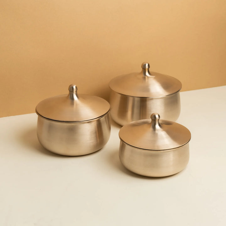 Kansawala kansa serving bowl 3 piece wedding gift, matte finish bronze