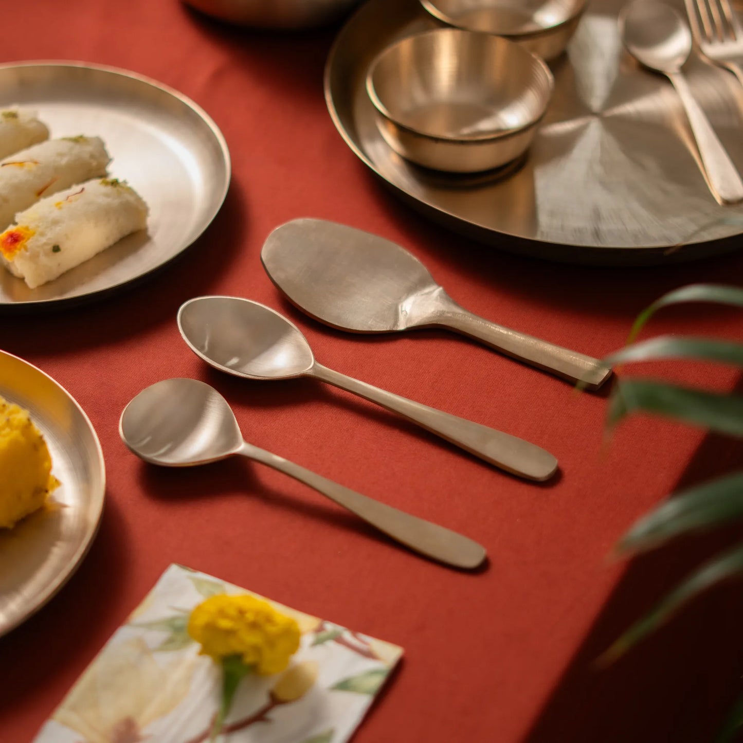 Kansa Serving Spoon Set, bronze serving ladles by Kansawala