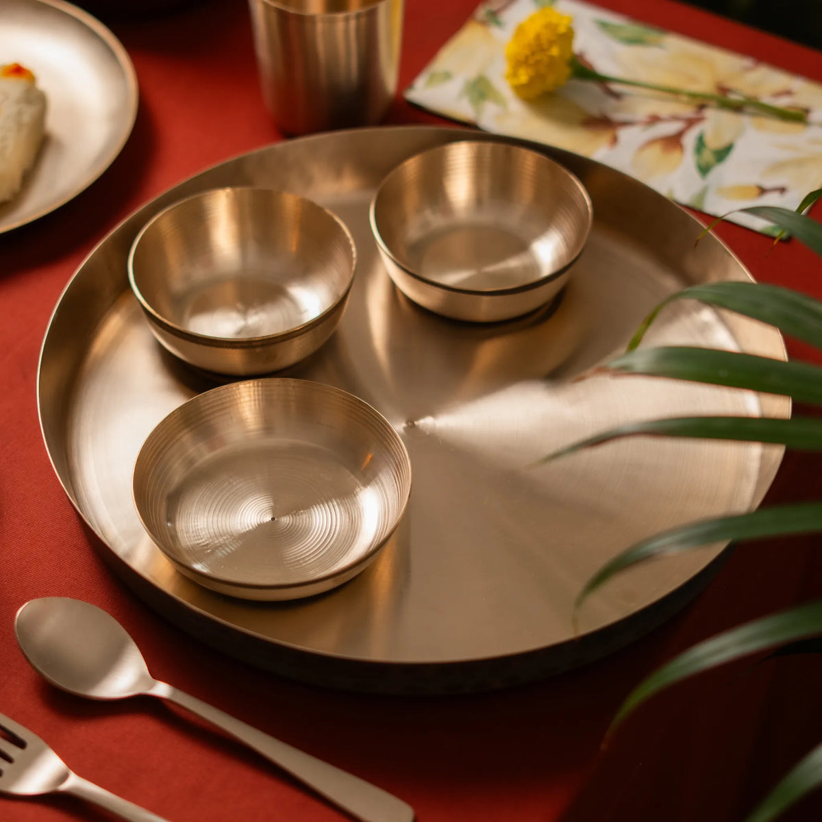 Kansawala kansa thali wedding gift, hand-beaten kansa bronze