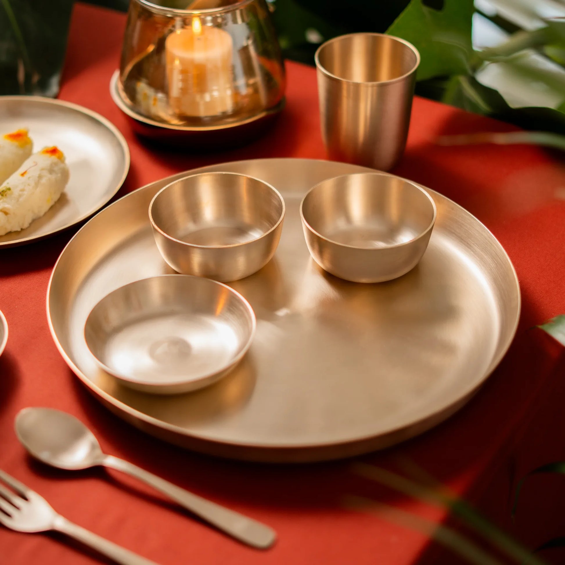 Kansawala kansa thali wedding gift, matte finish bronze