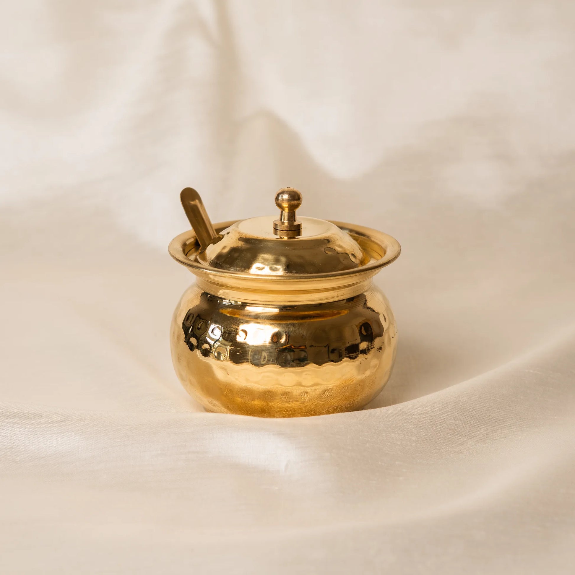 Kansawala brass ghee pot with lid and spoon