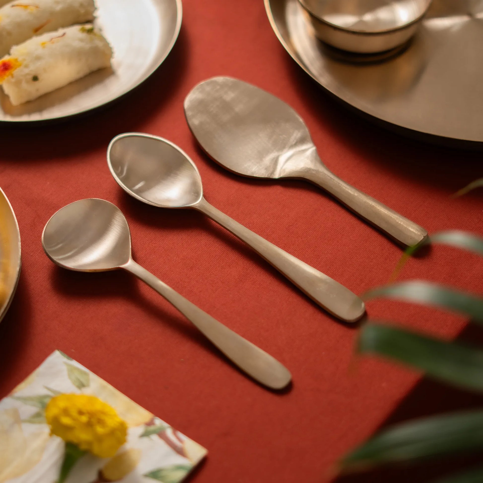 Kansa Serving Spoon Set, matte bronze view by Kansawala