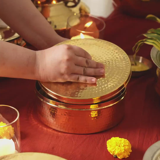 Kansawala brass ghee pot paraat and masala daani set product video