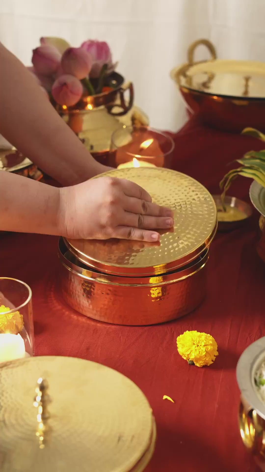 Kansawala brass ghee pot paraat and masala daani set product video