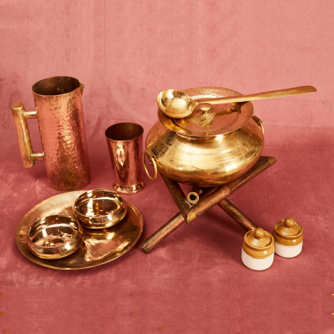 Bronze Pongal Pot Biryani Handi Cooking Pot With Wooden Stirrer Spoon  Stockpot