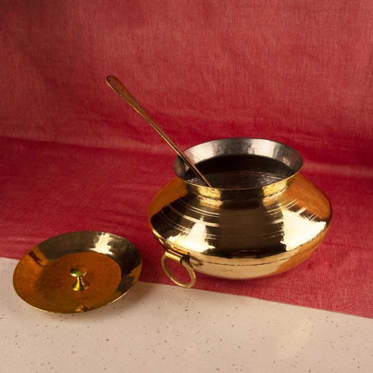 HOKOYA Brass Handi for Cooking 5 Litre Capacity Shiny and Sturdy Perfectly  Fit in Your Home Kitchen, Hotel, Restaurant